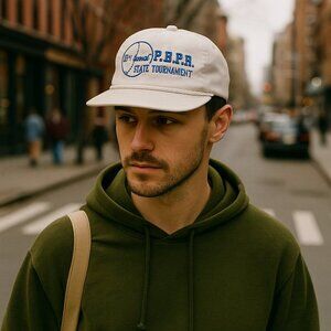 Vintage 80s/90s PBPA “State Tournament” Rope Trucker Hat – White & Royal Blue